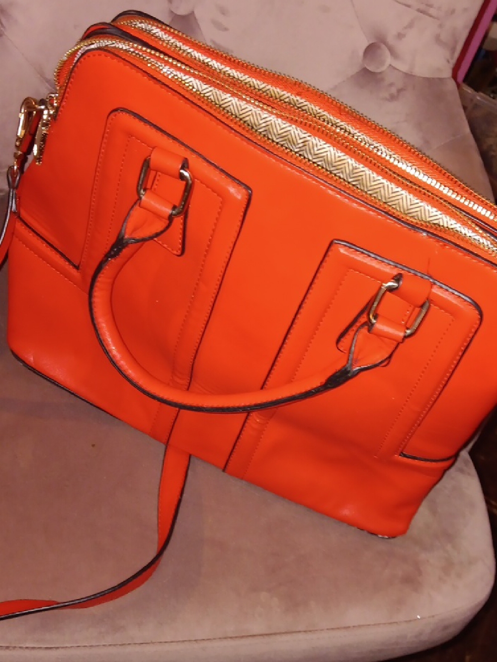Women’s Orange Structured Satchel Bag - Classic Carryall